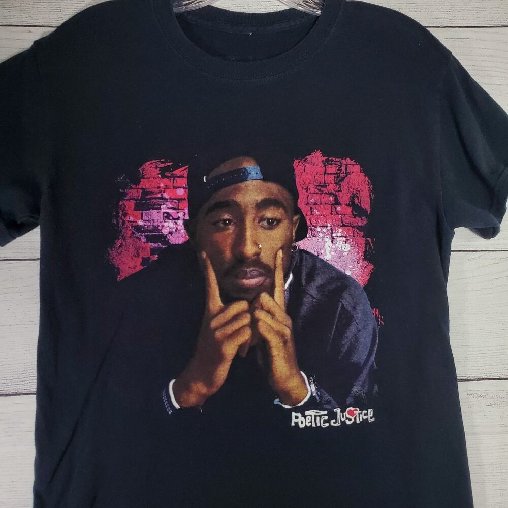 Tupac Shirt Womens Small Short Sleeve Black Graphic Poetic Justice 90s Hip Hop